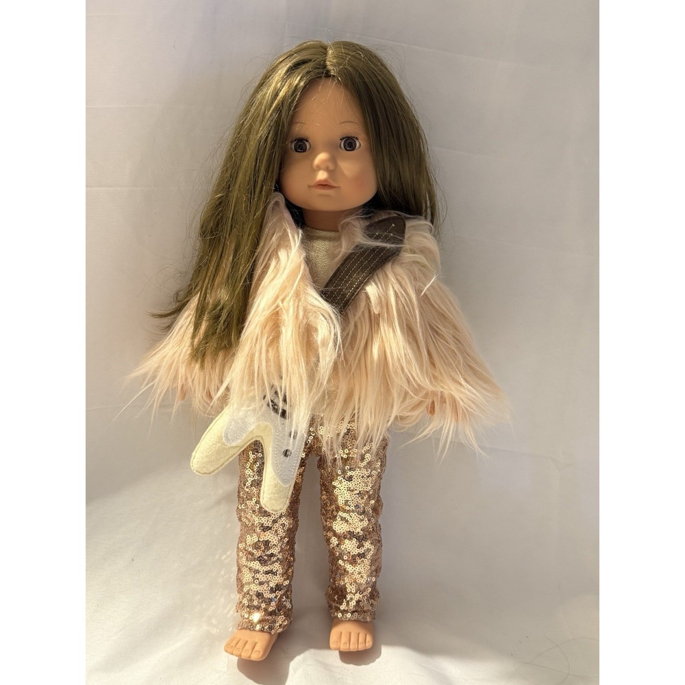 Pottery Barn Kids Gotz Lola Rockstar 18" Doll Pink Fur Sequin Pants Guitar